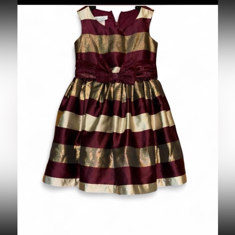 Bonnie Jean Burgundy and Gold Striped Formal Dress